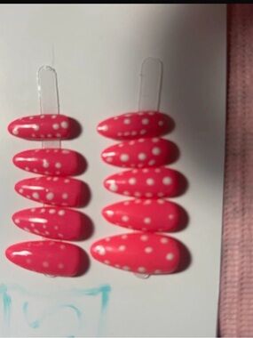 Pink Polka Dot Press-On Nails - Women Makeup Press-On Nails